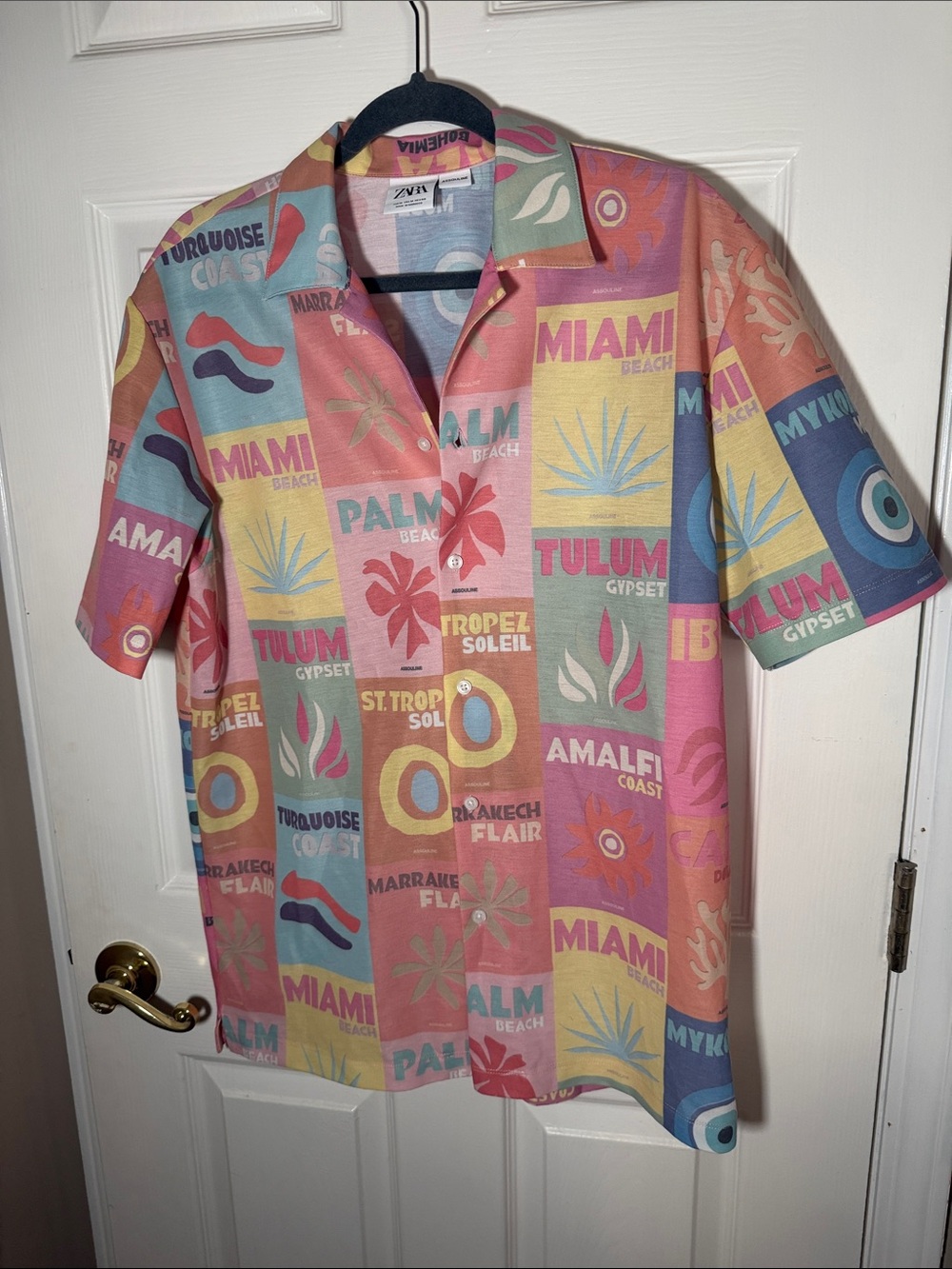 Zara Multicolor Tropical Graphic Short-Sleeve Shirt - Pink, Yellow, Blue, Green